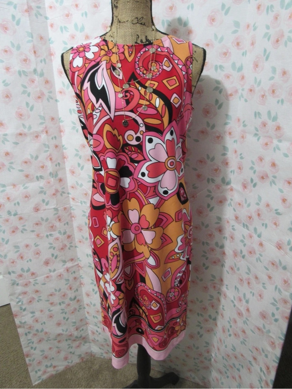 Sleeveless Midi Dress in Multi Pink Floral Print